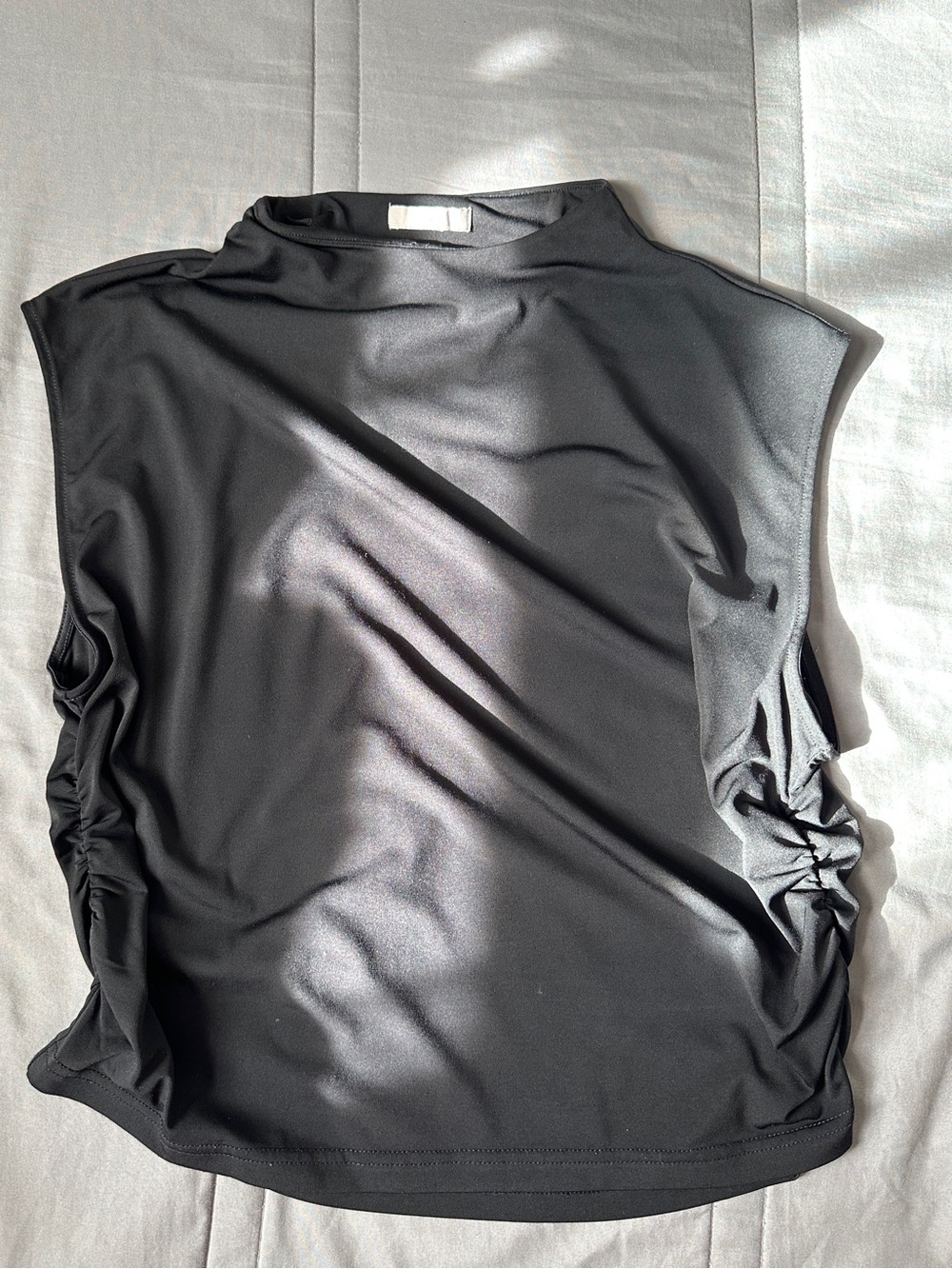 H&M Black Sleeveless Mock Neck Top with Side Ruching
